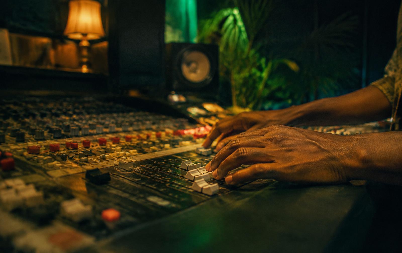 Mixing console in a recording studio